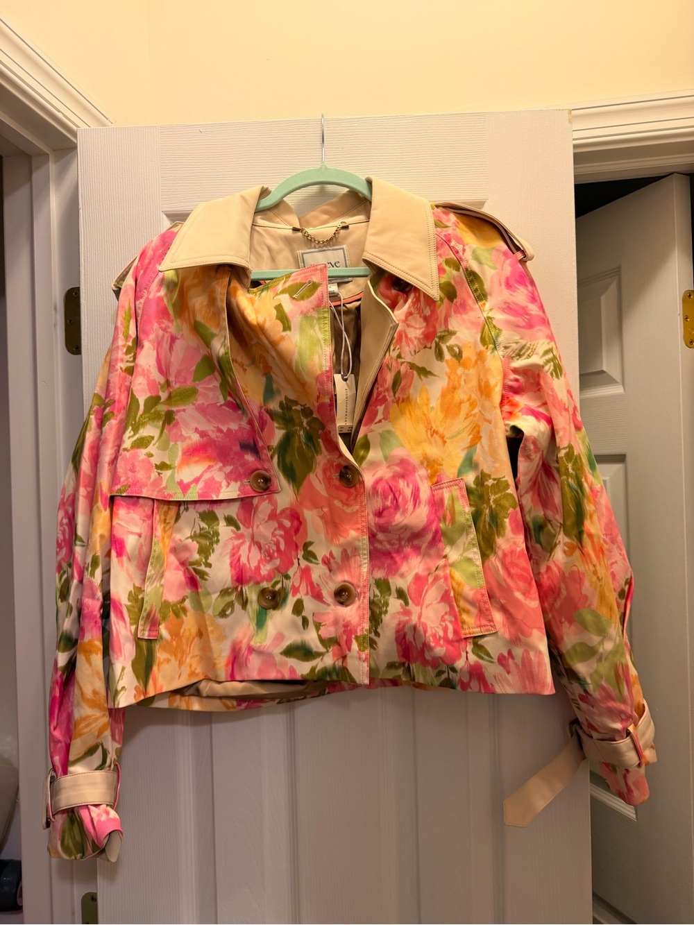 Maeve retro Floral cropped trench coat nwt
